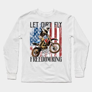 American Flag 4Th Of July Dirt Bike Motocross Racing Long Sleeve T-Shirt